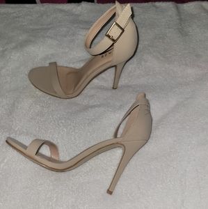 Tan open toe heels